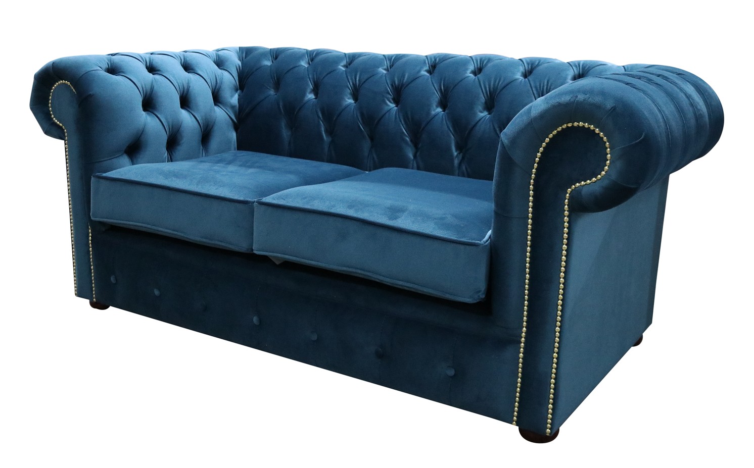 Product photograph of Chesterfield 2 Seater Blue Velvet Sofa Custom Made In Classic Style from Chesterfield Sofas.