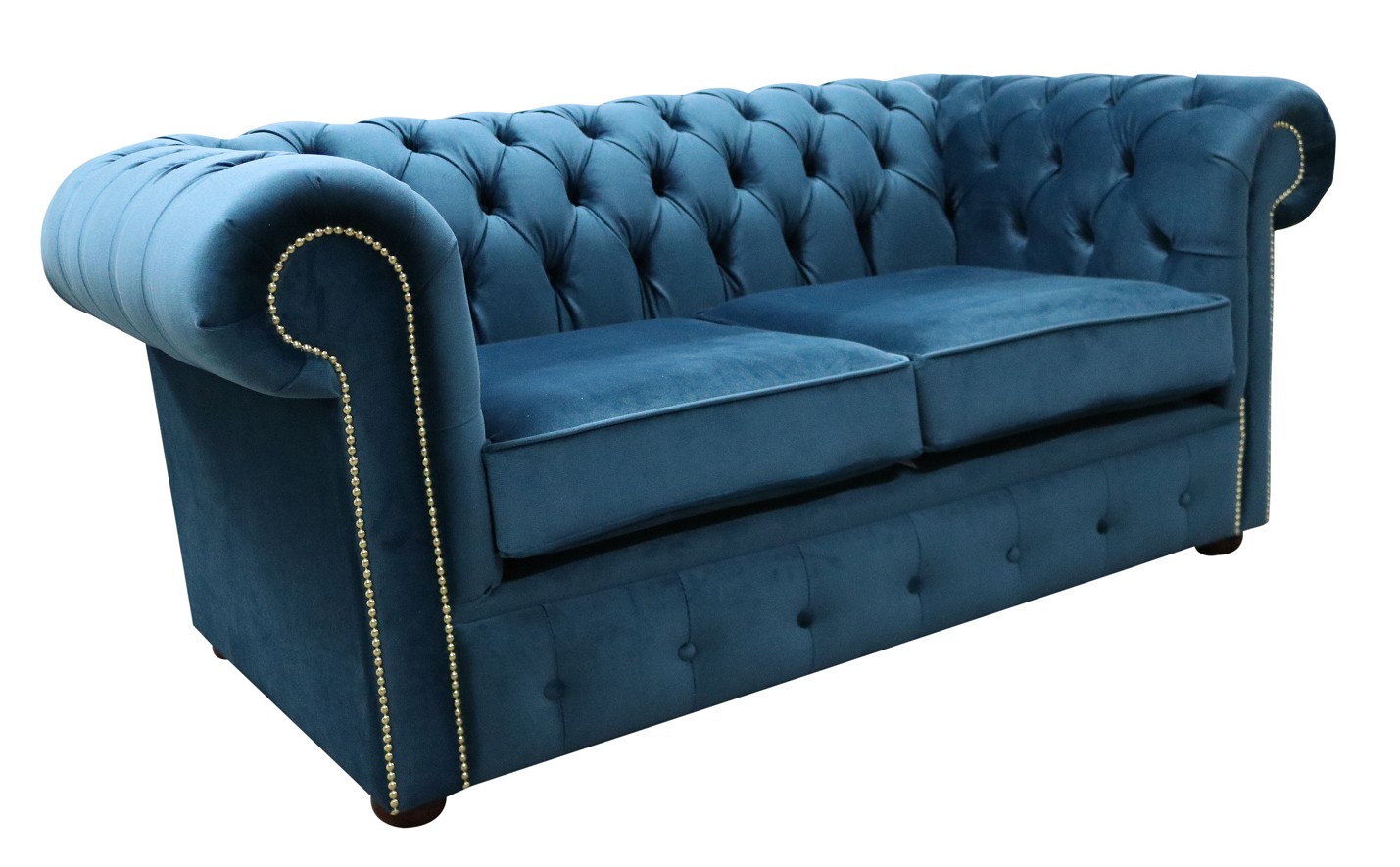 Product photograph of Chesterfield 2 Seater Blue Velvet Sofa Custom Made In Classic Style from Chesterfield Sofas.