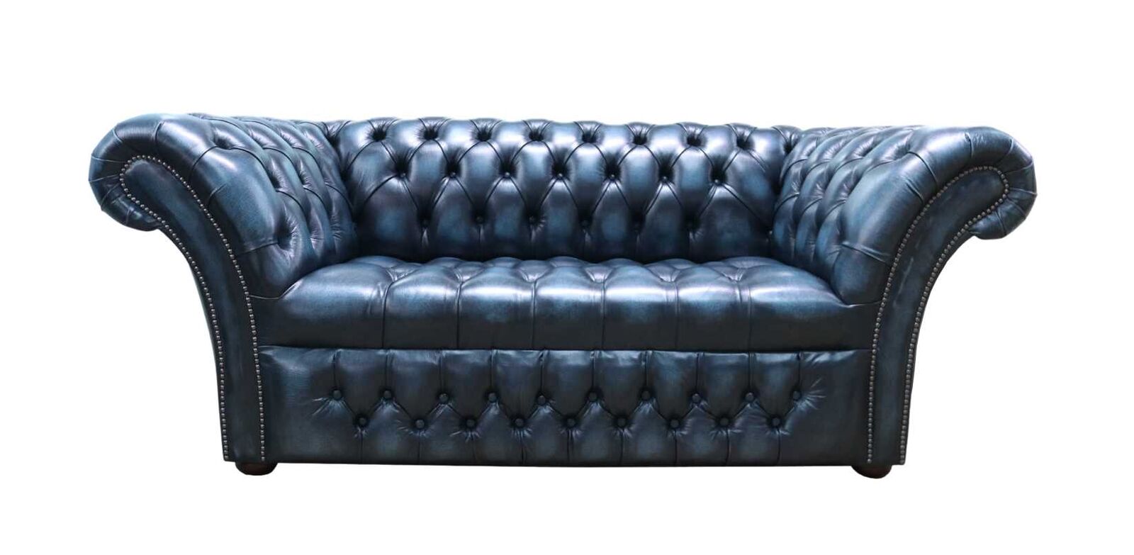 Product photograph of Chesterfield 2 Seater Buttoned Seat Sofa Antique Blue Leather Dbb In Balmoral Style from Chesterfield Sofas