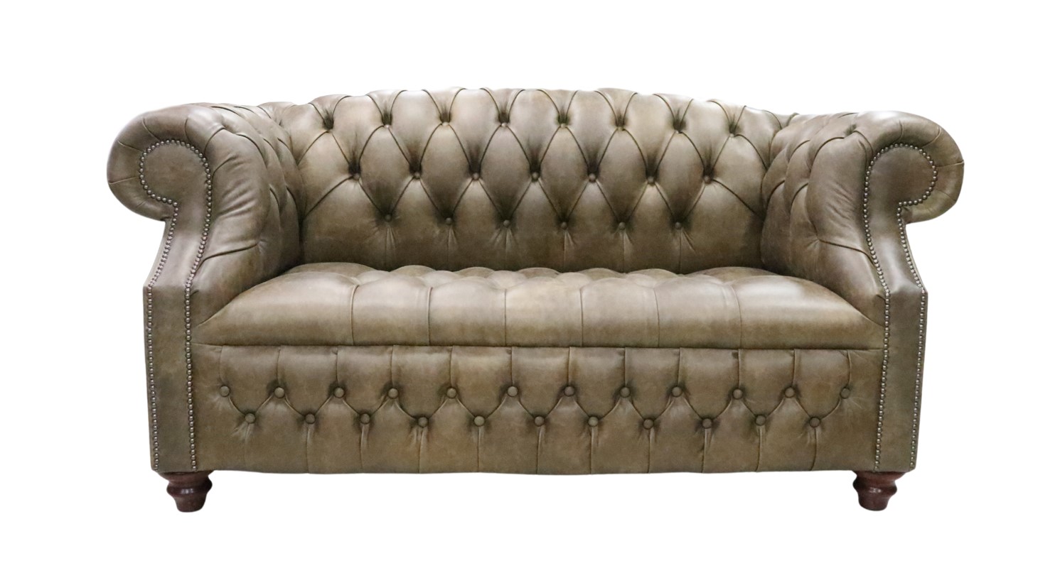 Product photograph of Chesterfield 2 Seater Buttoned Seat Sofa Cracked Wax Tan Leather In Buckingham Style from Chesterfield Sofas