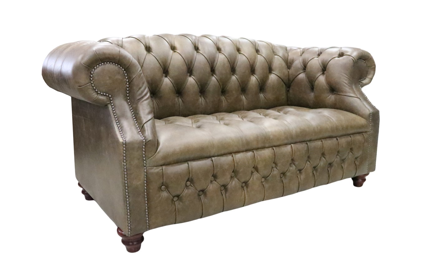 Product photograph of Chesterfield 2 Seater Buttoned Seat Sofa Cracked Wax Tan Leather In Buckingham Style from Chesterfield Sofas.