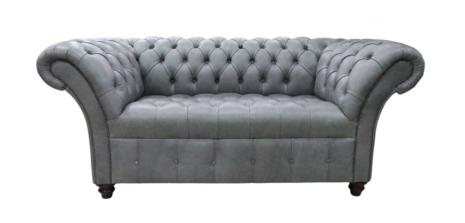 Product photograph of Chesterfield 2 Seater Buttoned Seat Sofa Vintage Cracked Wax Ash Grey Leather In Balmoral Style from Chesterfield Sofas