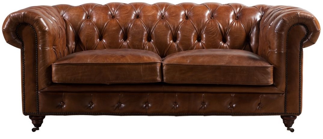 Product photograph of Chesterfield 2 Seater Buttoned Vintage Distressed Tan Real Leather Sofa from Chesterfield Sofas
