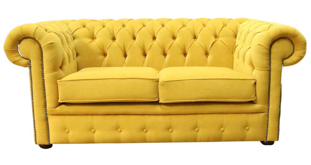 Product photograph of Chesterfield 2 Seater Cantare Mustard Yellow Easy Clean Fabric Sofa In Classic Style from Chesterfield Sofas
