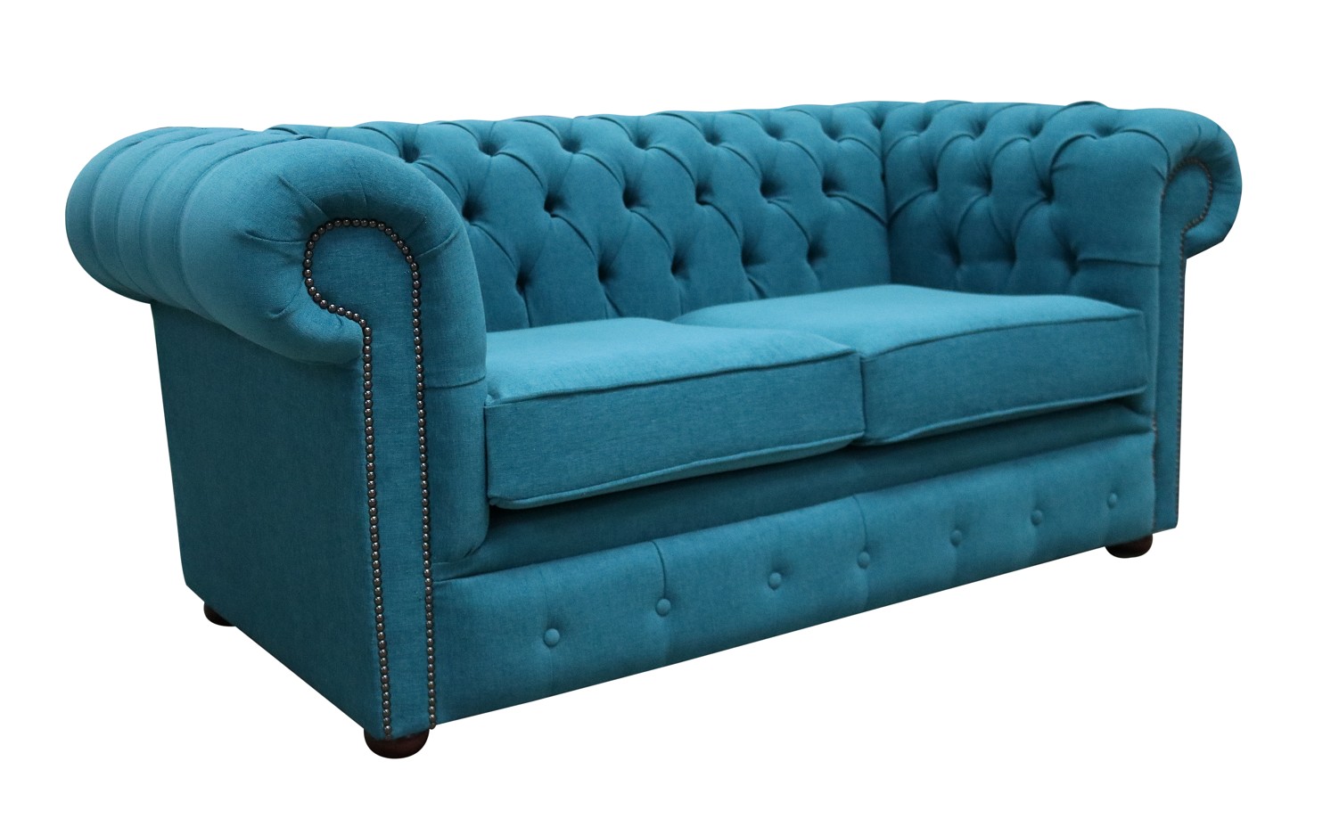 Product photograph of Chesterfield 2 Seater Cantare Teal Blue Fabric Easy Clean Sofa In Classic Style from Chesterfield Sofas.