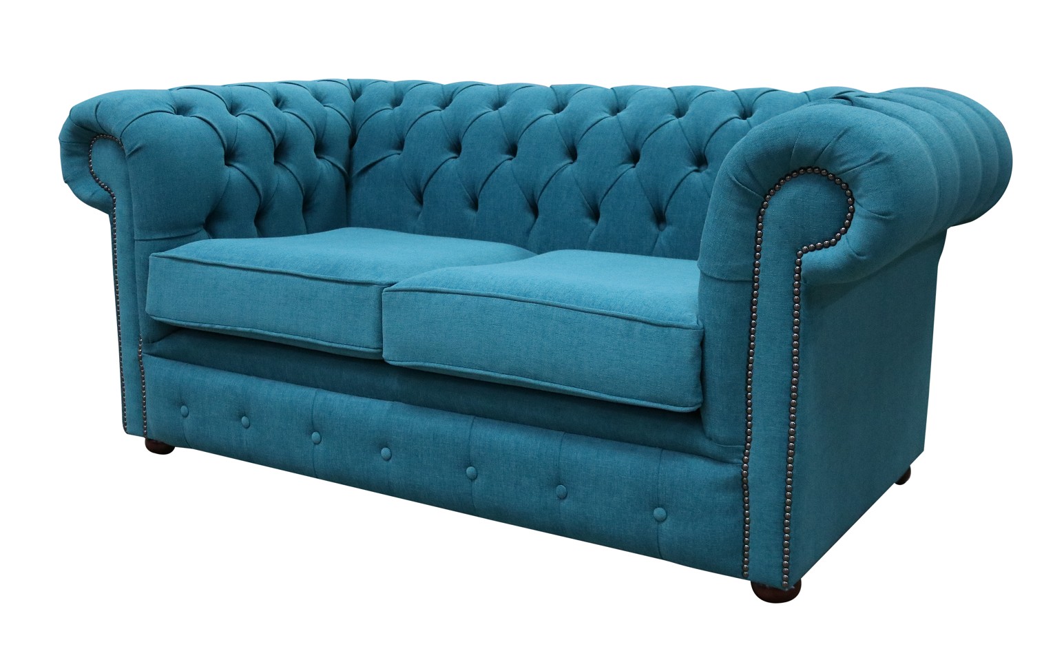 Product photograph of Chesterfield 2 Seater Cantare Teal Blue Fabric Easy Clean Sofa In Classic Style from Chesterfield Sofas.