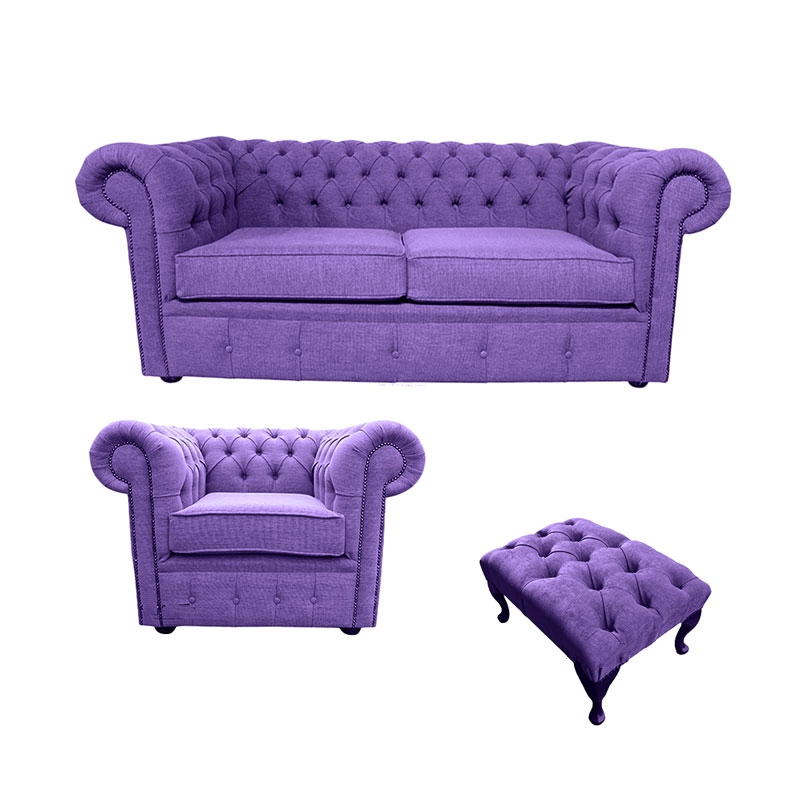 Product photograph of Chesterfield 2 Seater Club Chair Footstool Sofa Suite Verity Purple Fabric from Chesterfield Sofas