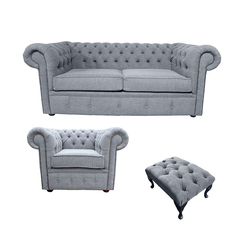 Product photograph of Chesterfield 2 Seater Club Chair Footstool Verity Plain Steel Grey Fabric Sofa Suite from Chesterfield Sofas