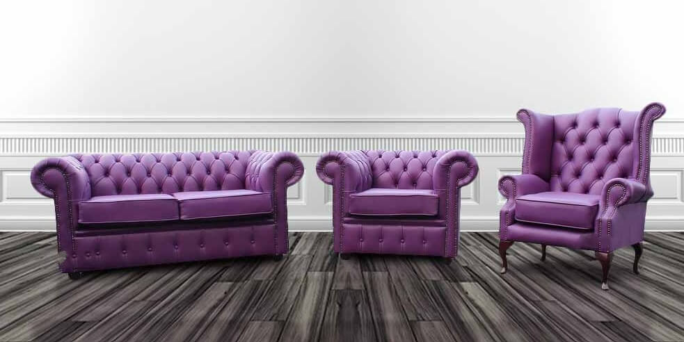 Product photograph of Chesterfield 2 Seater Club Chair Queen Anne Chair Shelly Wineberry Purple Leather Suite from Chesterfield Sofas