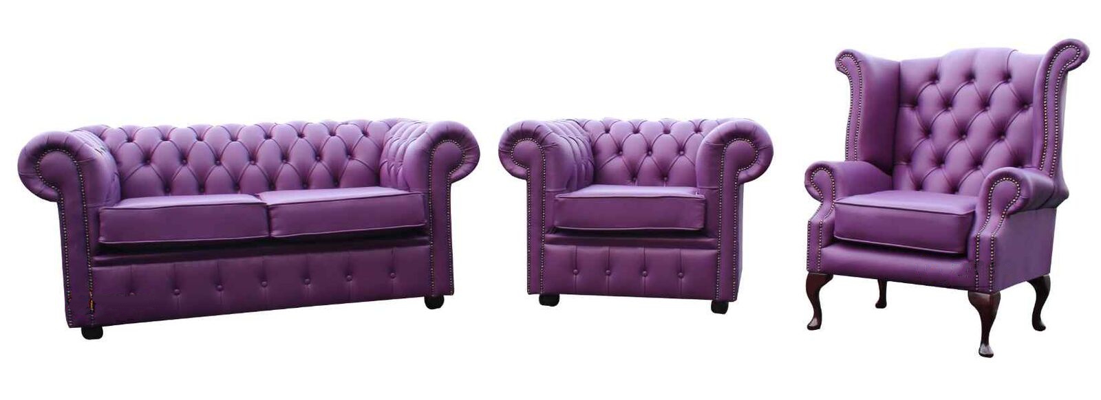 Product photograph of Chesterfield 2 Seater Club Chair Queen Anne Chair Shelly Wineberry Purple Leather Suite from Chesterfield Sofas.