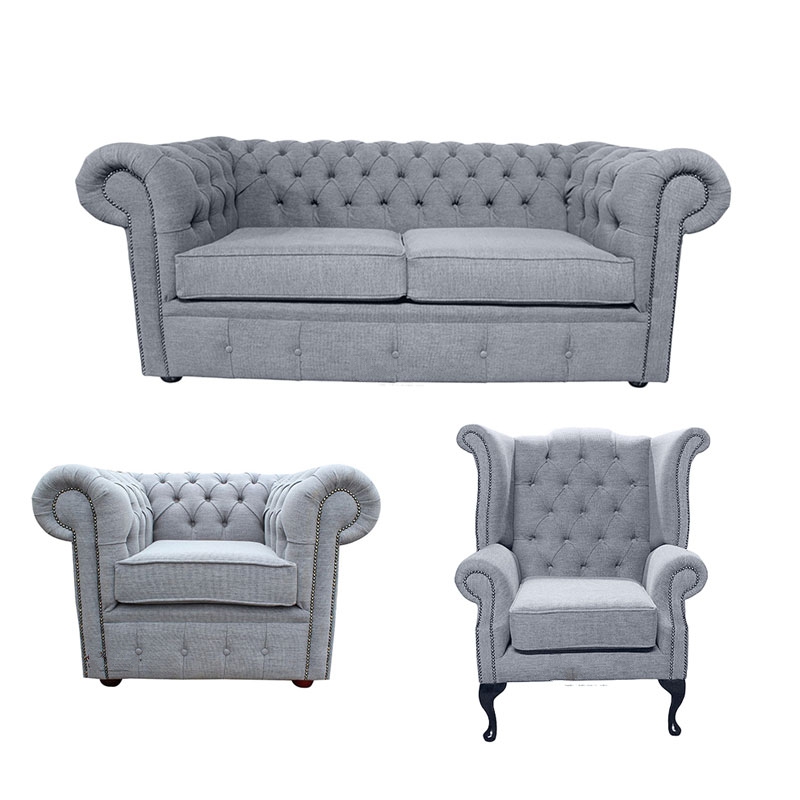 Product photograph of Chesterfield 2 Seater Club Chair Queen Anne Chair Verity Plain Steel Grey Fabric Sofa Suite from Chesterfield Sofas