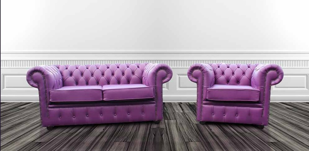 Product photograph of Chesterfield 2 Seater Club Chair Sofa Suite Shelly Wineberry Purple Leather In Classic Style from Chesterfield Sofas