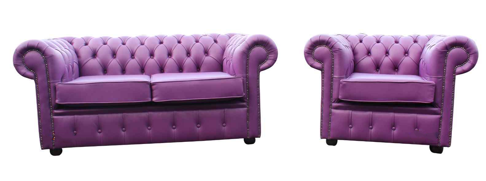 Product photograph of Chesterfield 2 Seater Club Chair Sofa Suite Shelly Wineberry Purple Leather In Classic Style from Chesterfield Sofas.