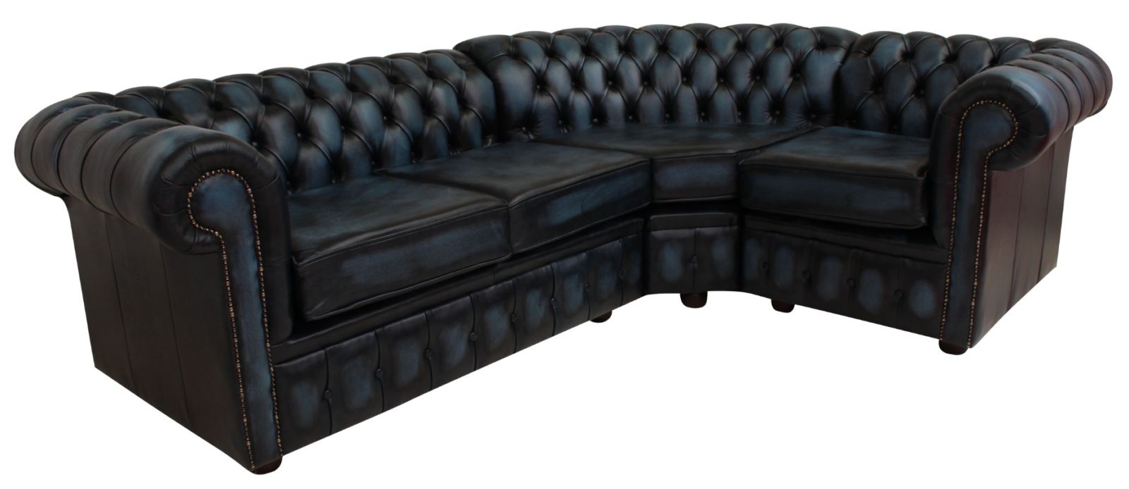 Product photograph of Chesterfield 2 Seater Corner 1 Seater Antique Blue Leather Corner Sofa In Classic Style from Chesterfield Sofas