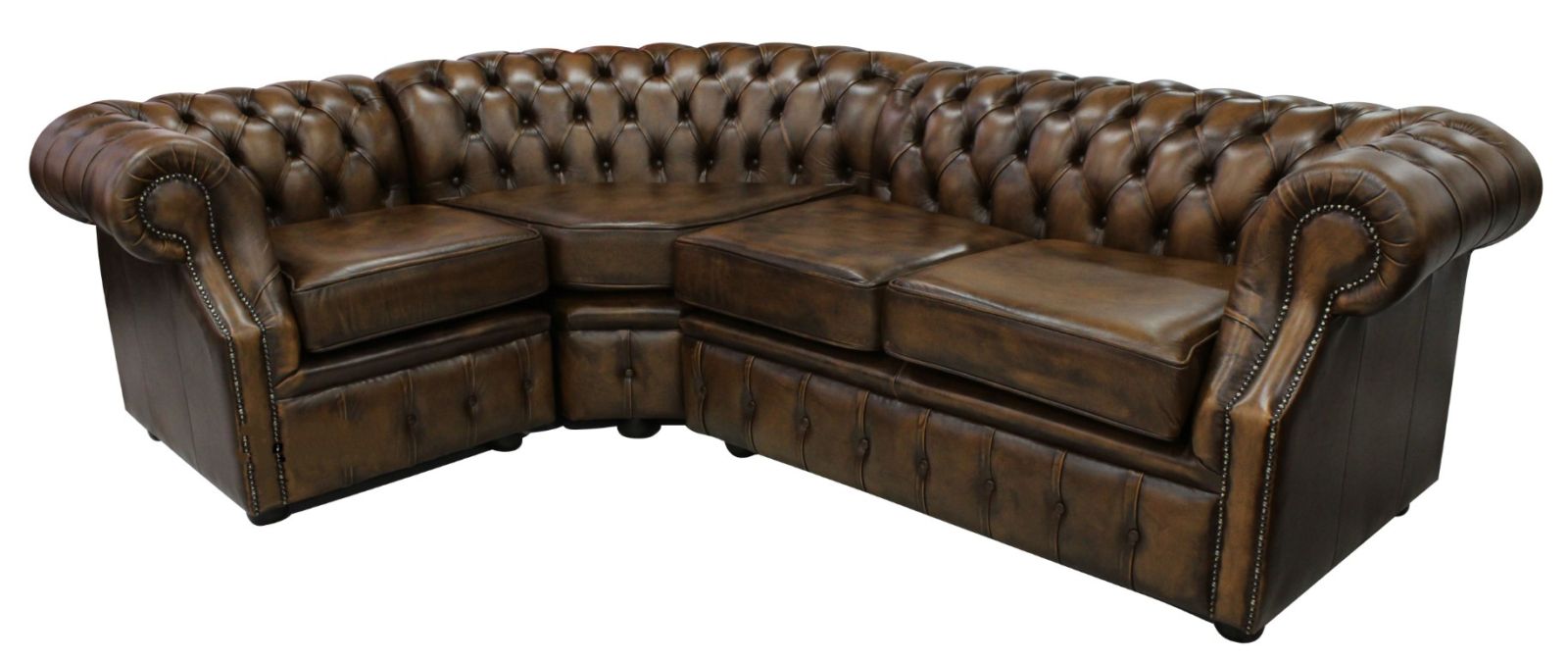 Product photograph of Chesterfield 2 Seater Corner 1 Seater Antique Gold Leather Corner Sofa In Richmond Style from Chesterfield Sofas
