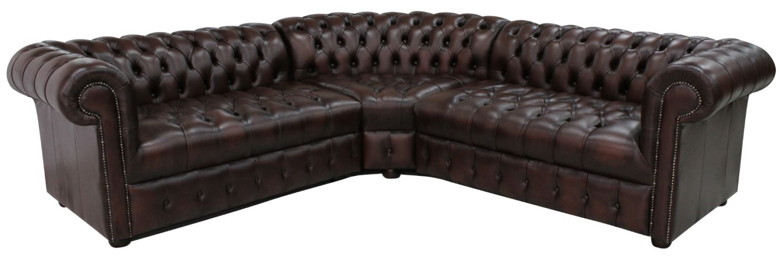 Product photograph of Chesterfield 2 Seater Corner 2 Seater Antique Brown Real Leather Buttoned Seat Corner Sofa In Classic Style from Chesterfield Sofas