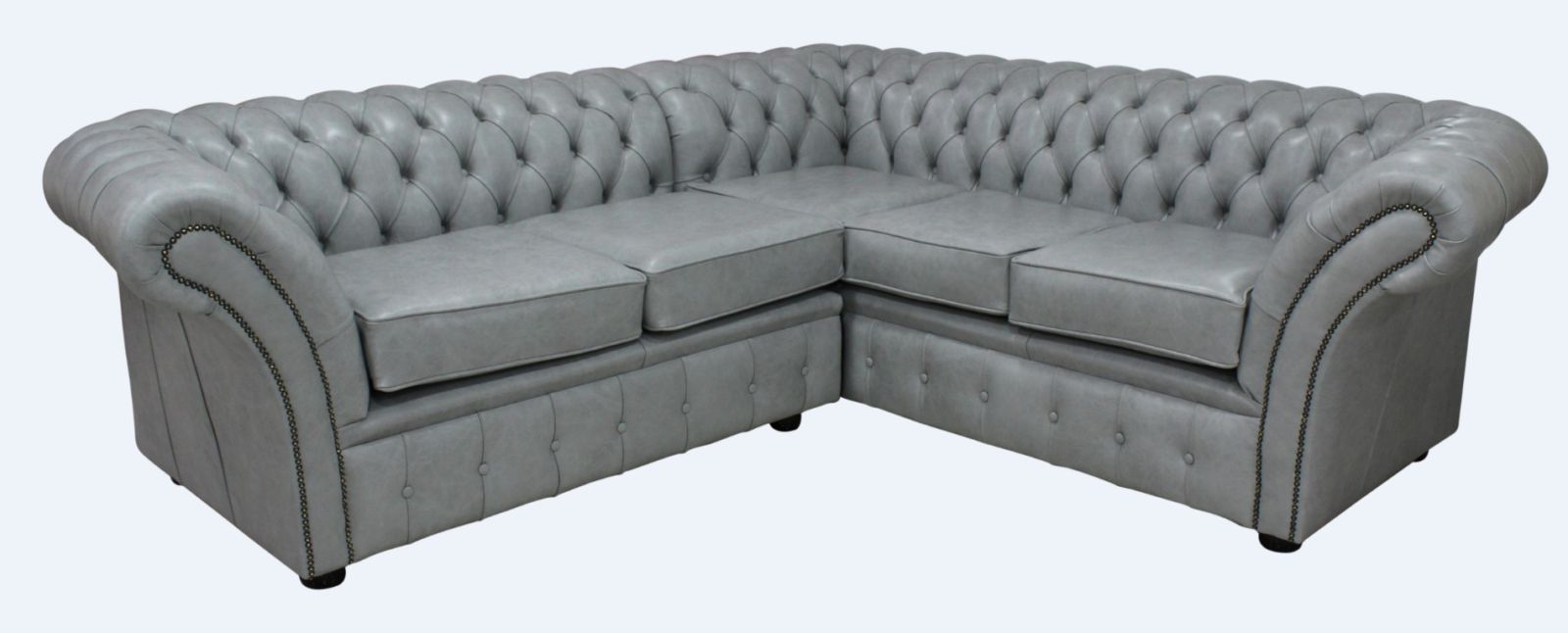 Product photograph of Chesterfield 2 Seater Corner 2 Seater Stella Dove Grey Leather Corner Sofa In Balmoral Style from Chesterfield Sofas