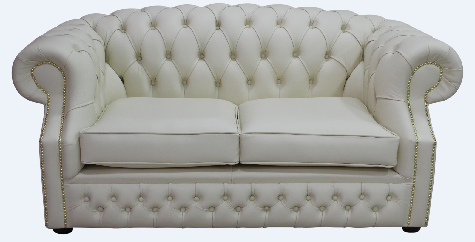 Product photograph of Chesterfield 2 Seater Cottonseed Cream Leather Sofa Bespoke In Buckingham Style from Chesterfield Sofas