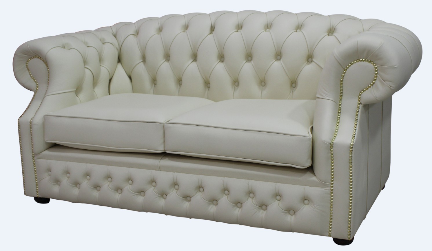 Product photograph of Chesterfield 2 Seater Cottonseed Cream Leather Sofa Bespoke In Buckingham Style from Chesterfield Sofas.
