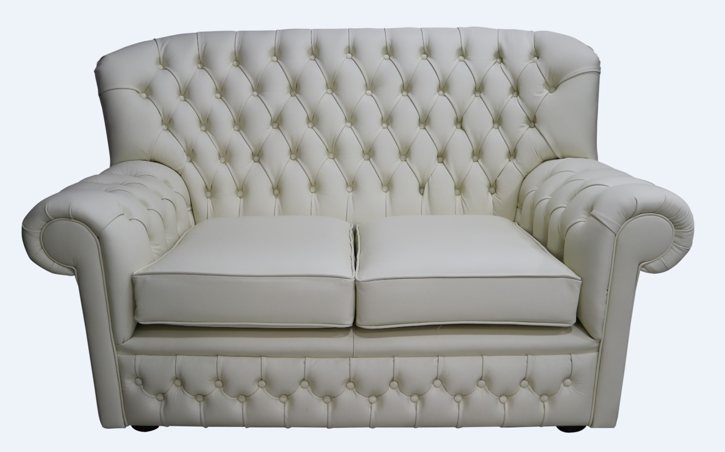 Product photograph of Chesterfield 2 Seater Cottonseed Cream Leather Sofa Bespoke In Monks Style from Chesterfield Sofas