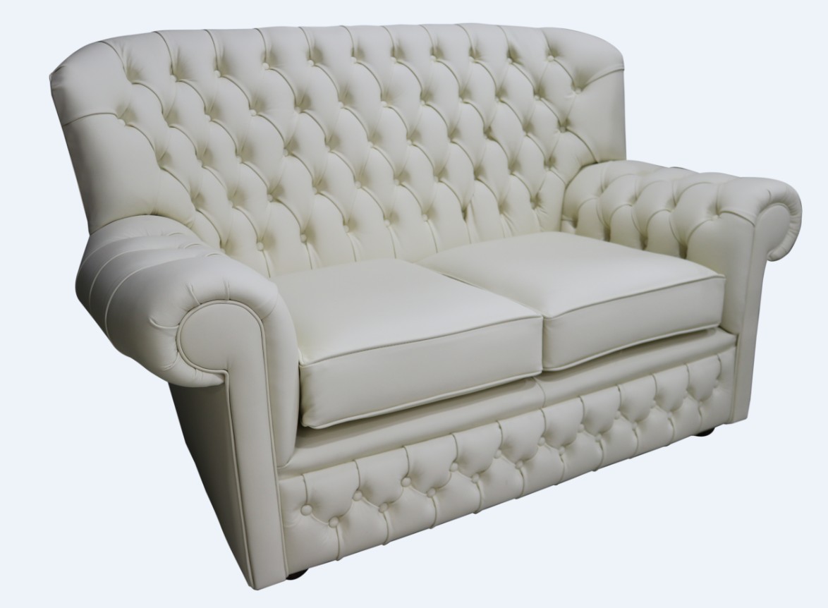 Product photograph of Chesterfield 2 Seater Cottonseed Cream Leather Sofa Bespoke In Monks Style from Chesterfield Sofas.