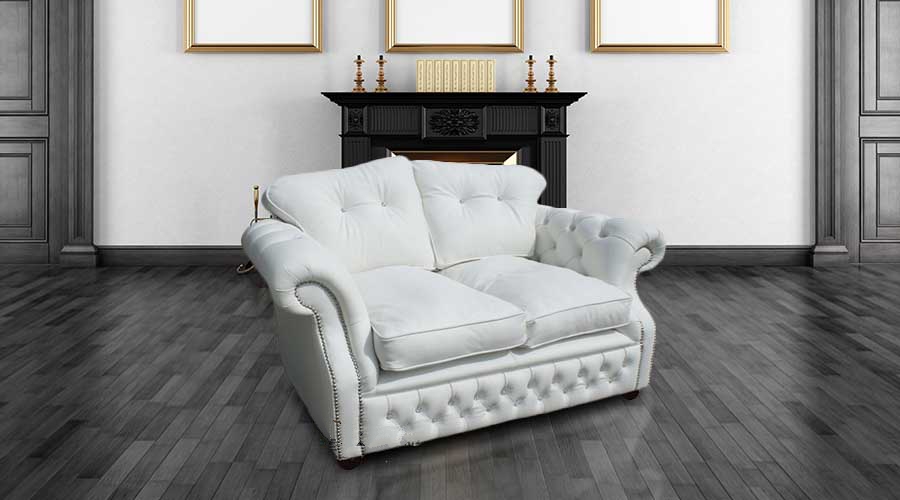 Product photograph of Chesterfield 2 Seater Crystal White Leather Sofa Settee Bespoke In Era Style from Chesterfield Sofas