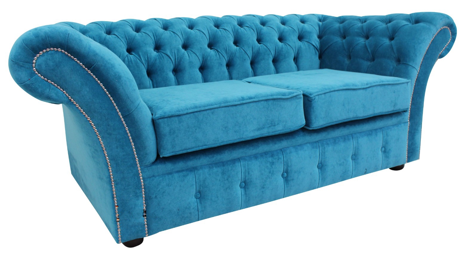 Product photograph of Chesterfield 2 Seater Danza Teal Blue Fabric Sofa Settee In Balmoral Style from Chesterfield Sofas.