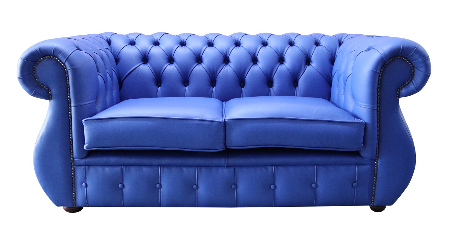 Product photograph of Chesterfield 2 Seater Deep Ultramarine Blue Leather Sofa Bespoke In Kimberley Style from Chesterfield Sofas