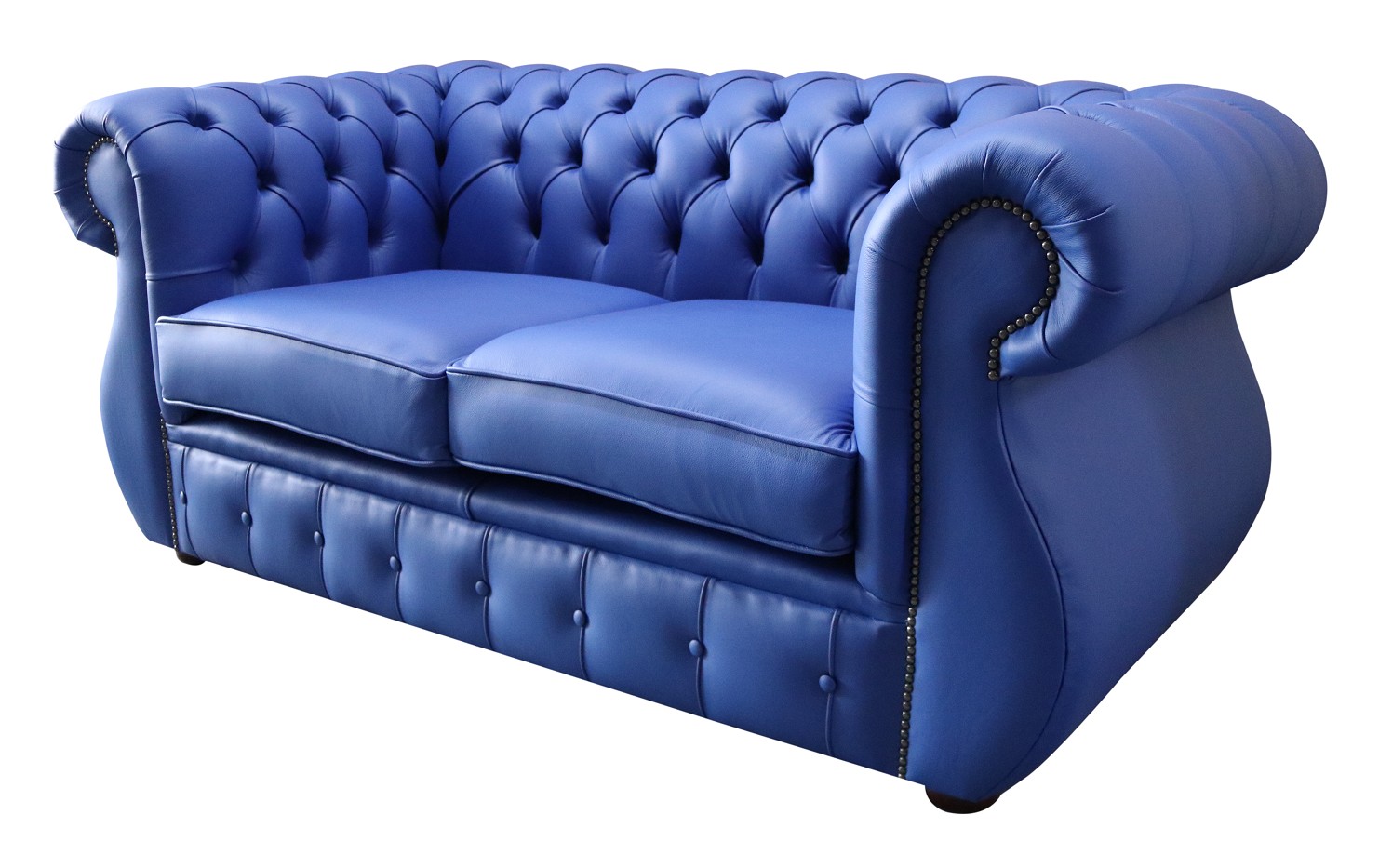 Product photograph of Chesterfield 2 Seater Deep Ultramarine Blue Leather Sofa Bespoke In Kimberley Style from Chesterfield Sofas.