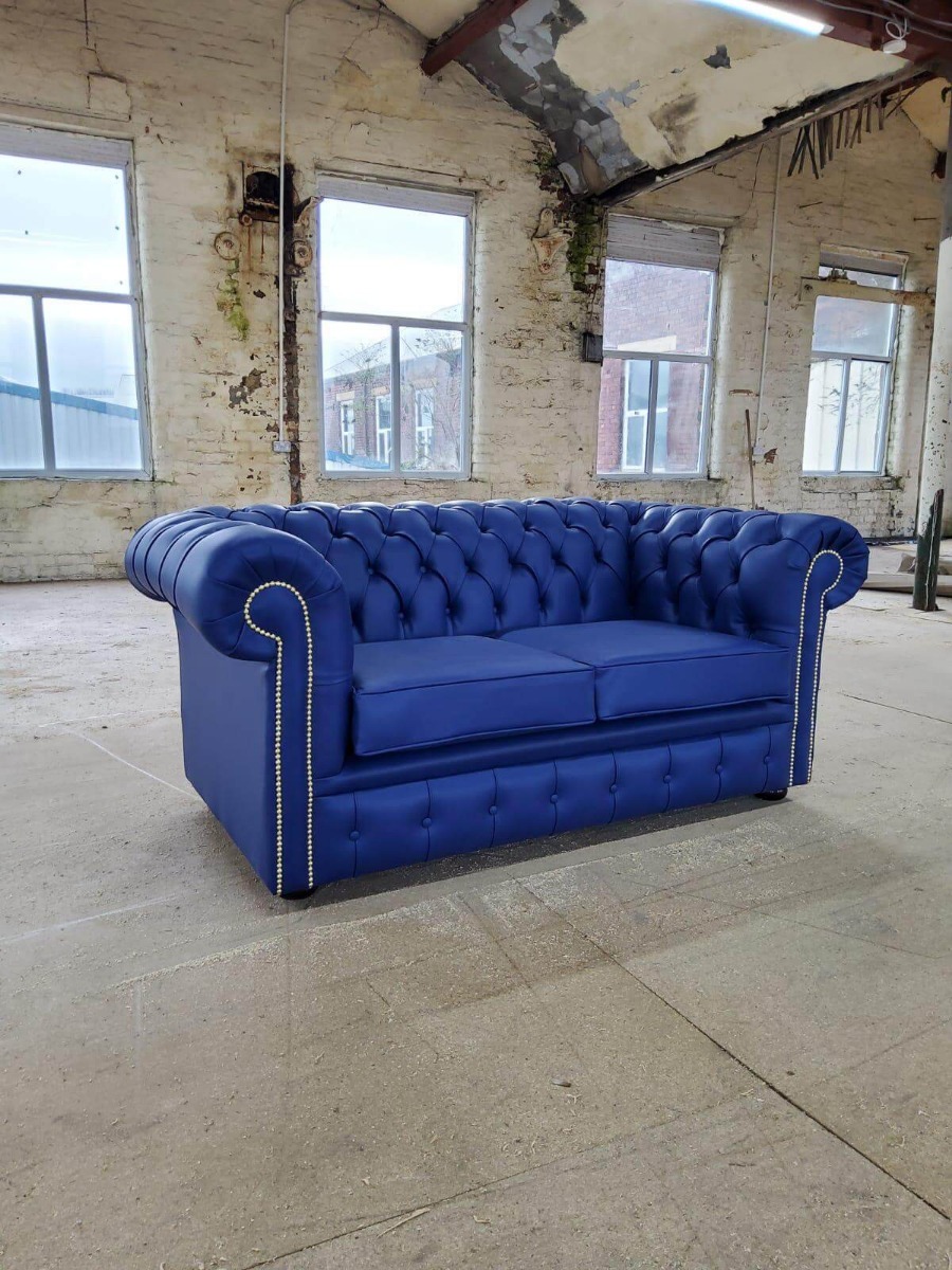 Product photograph of Chesterfield 2 Seater Shelly Deep Ultramarine Blue Real Leather Sofa Settee Bespoke In Classic Style from Chesterfield Sofas.