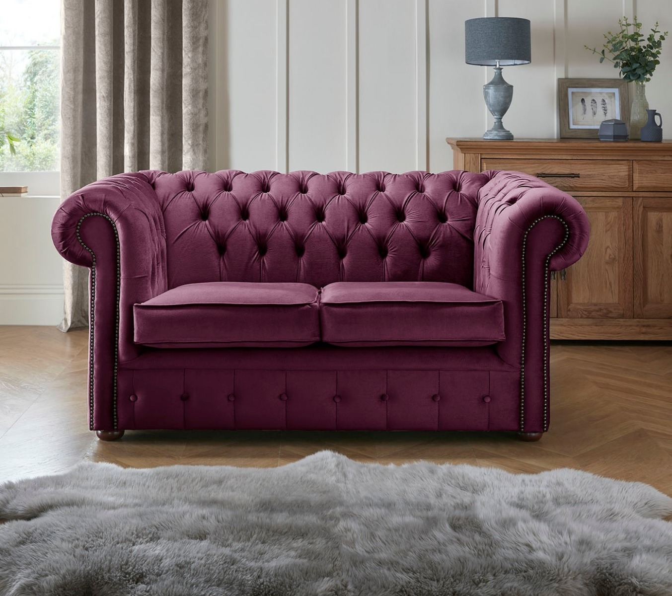 Product photograph of Chesterfield 2 Seater Fabric Malta 01 Purple Sofa from Chesterfield Sofas