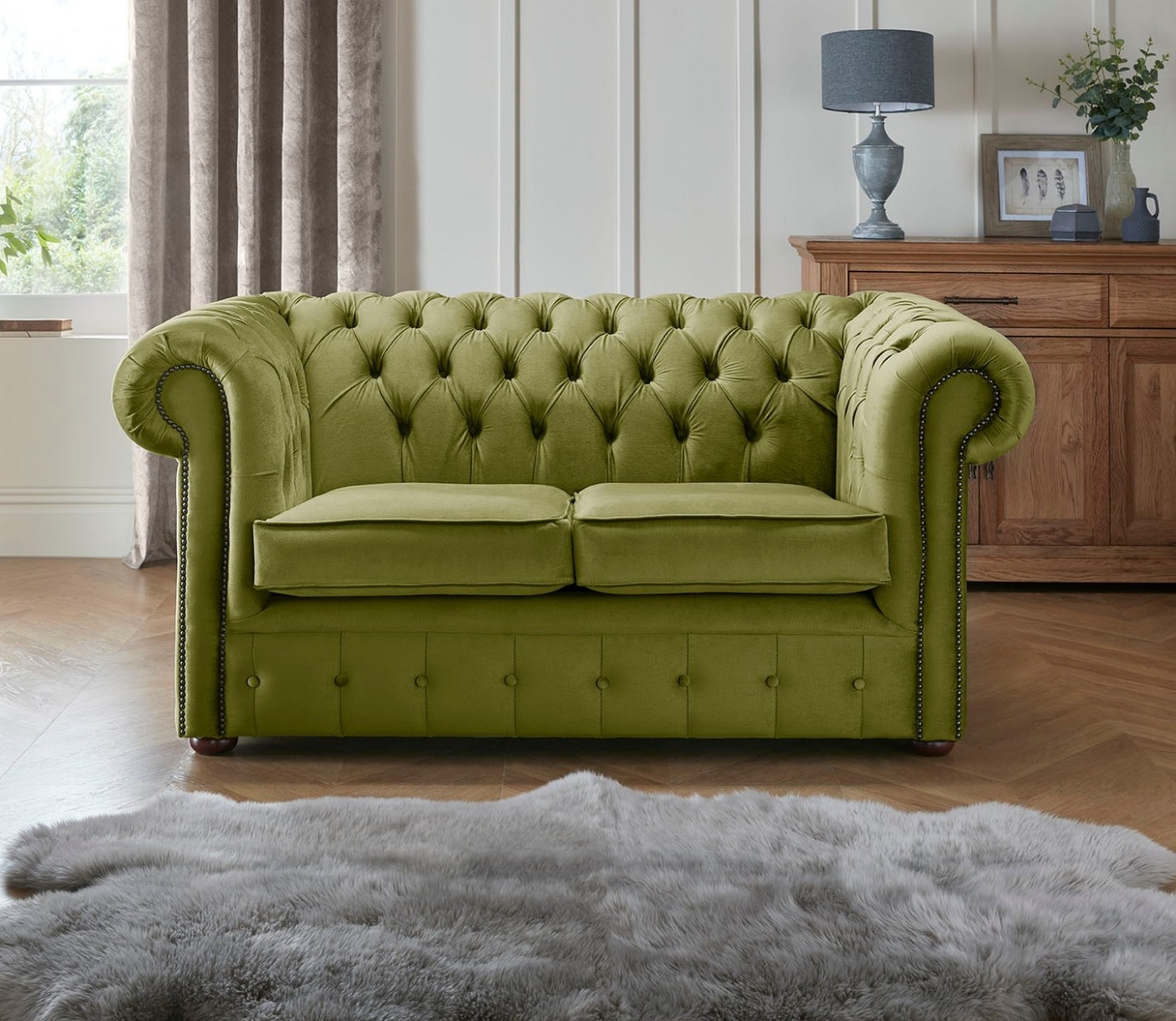 Product photograph of Chesterfield 2 Seater Fabric Malta Grass 12 Sofa from Chesterfield Sofas