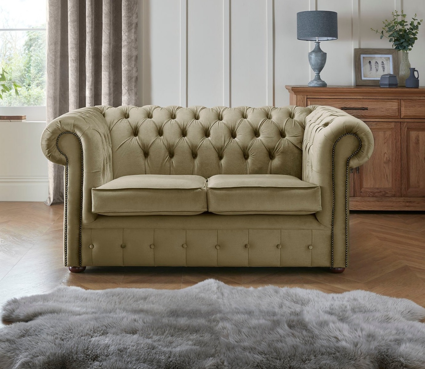 Product photograph of Chesterfield 2 Seater Fabric Malta Parchment 10 Sofa from Chesterfield Sofas