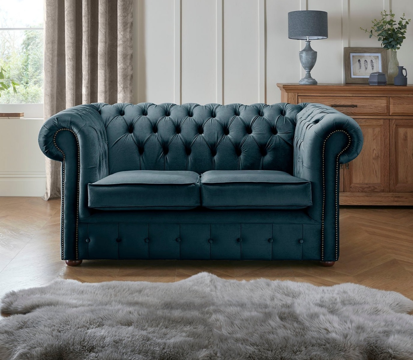 Product photograph of Chesterfield 2 Seater Fabric Malta Peacock 04 Sofa from Chesterfield Sofas
