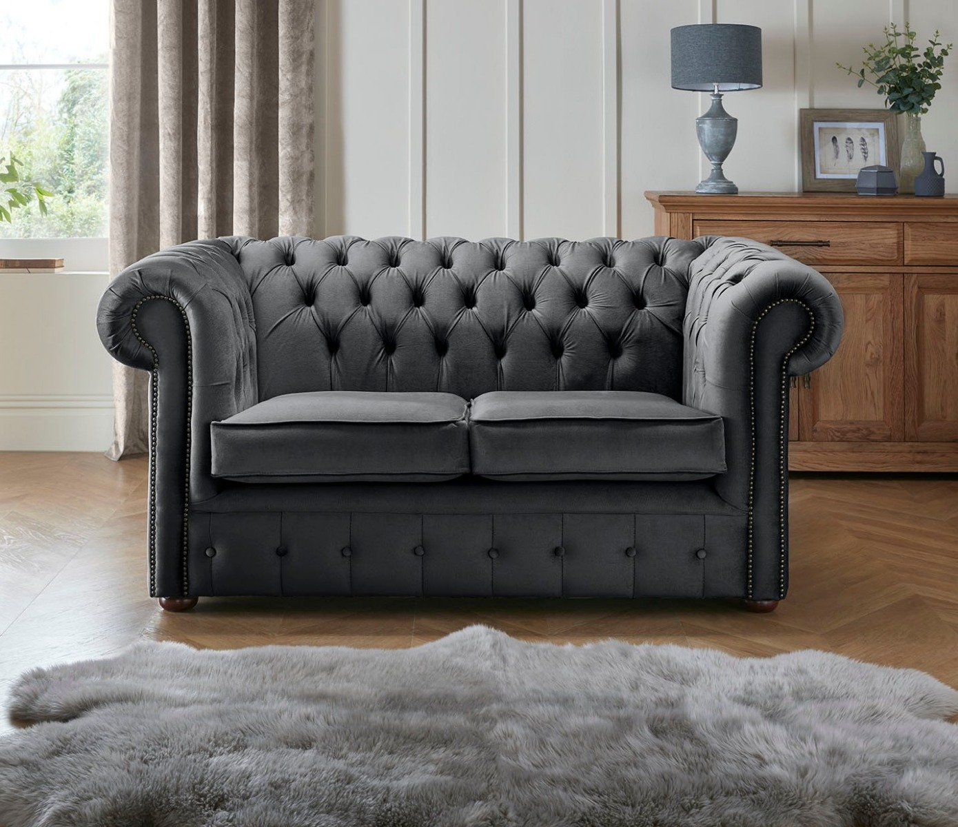 Product photograph of Chesterfield 2 Seater Fabric Malta Slate 05 Sofa from Chesterfield Sofas