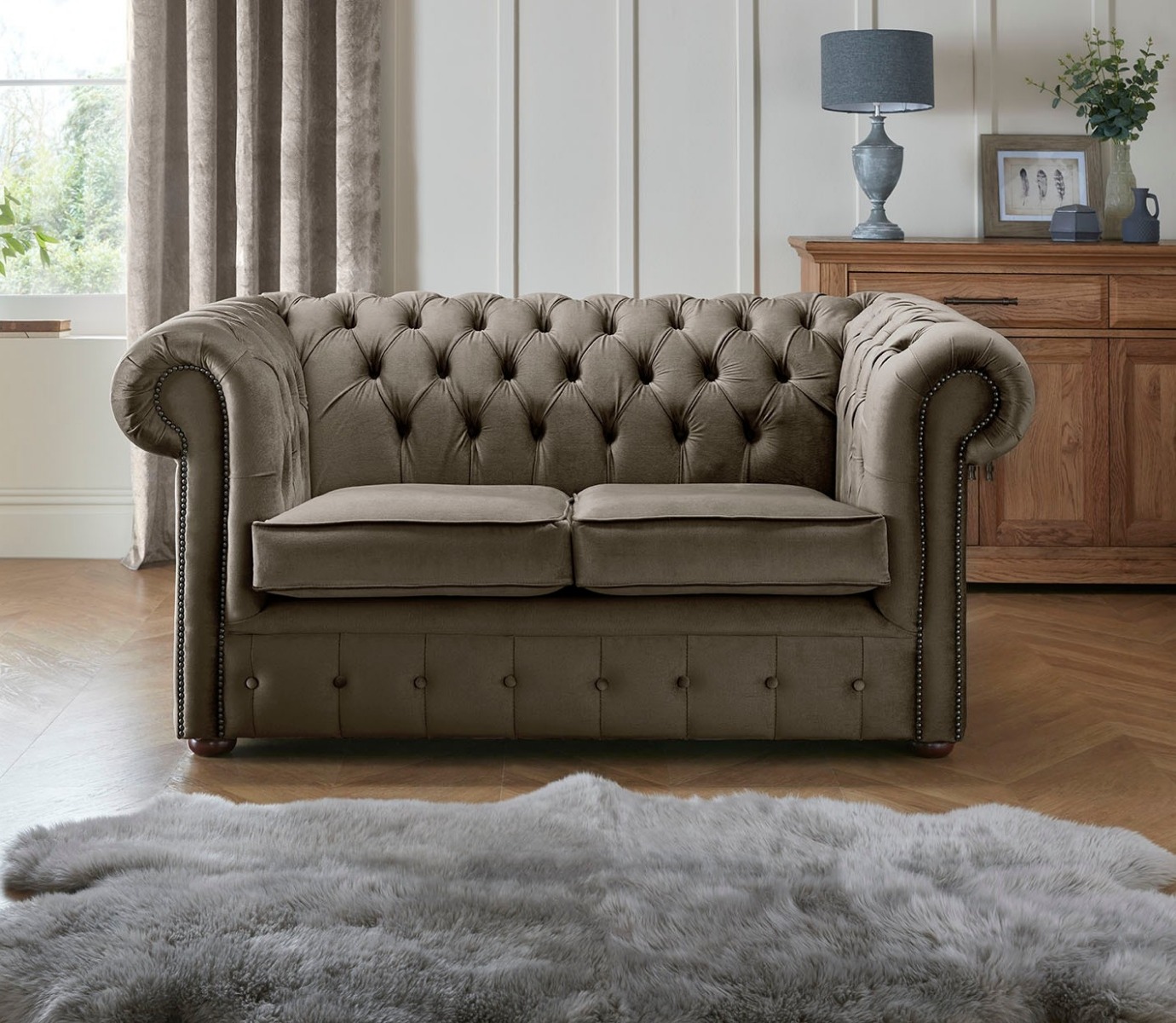 Product photograph of Chesterfield 2 Seater Fabric Malta Taupe 08 Sofa from Chesterfield Sofas