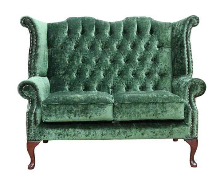 Product photograph of Chesterfield 2 Seater High Back Sofa Modena Forest Green Velvet Fabric In Queen Anne Style from Chesterfield Sofas