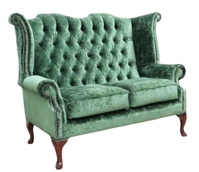 Product photograph of Chesterfield 2 Seater High Back Sofa Modena Forest Green Velvet Fabric In Queen Anne Style from Chesterfield Sofas.
