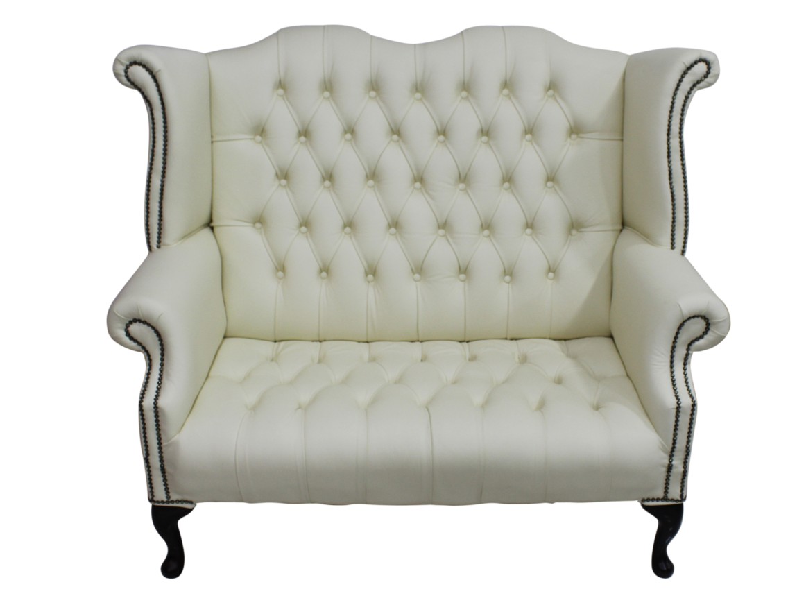 Product photograph of Chesterfield 2 Seater High Back Sofa Shelly Cream Leather Bespoke In Queen Anne Style from Chesterfield Sofas