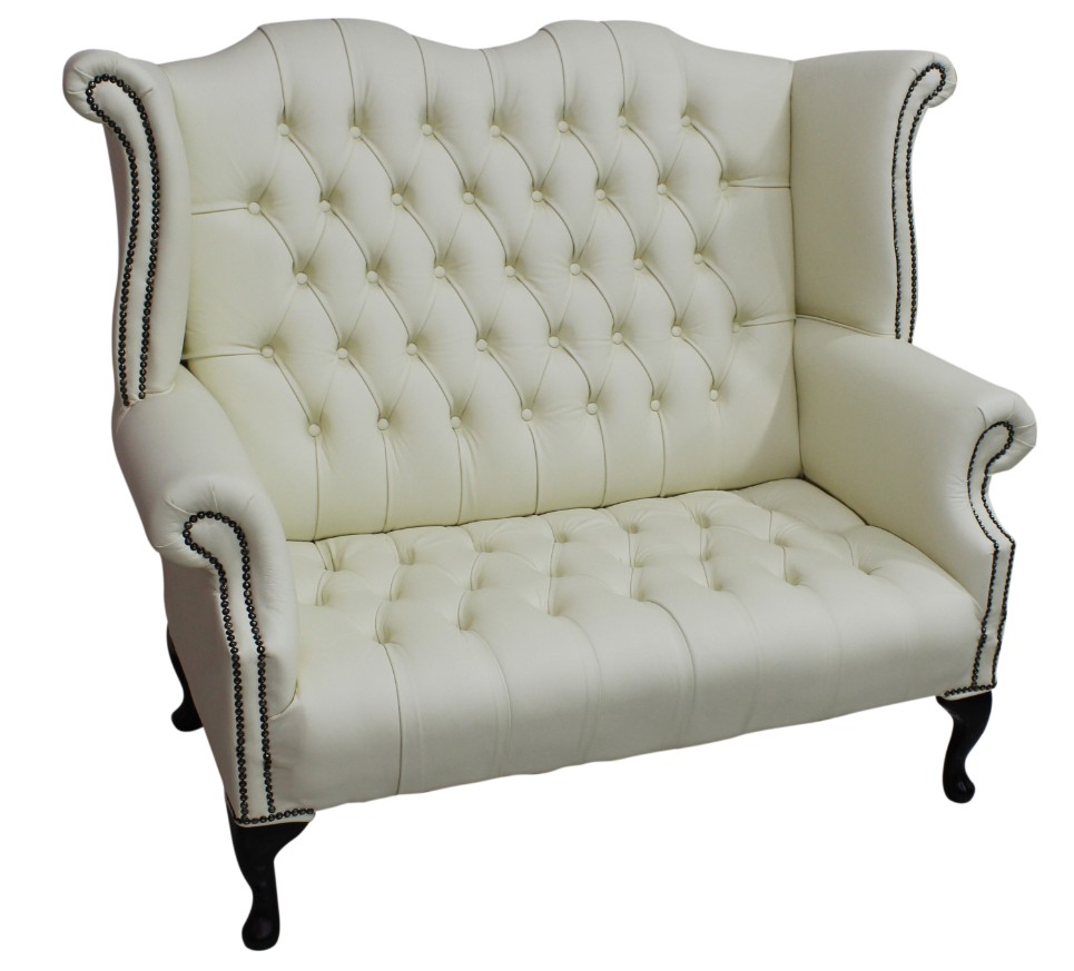 Product photograph of Chesterfield 2 Seater High Back Sofa Shelly Cream Leather Bespoke In Queen Anne Style from Chesterfield Sofas.