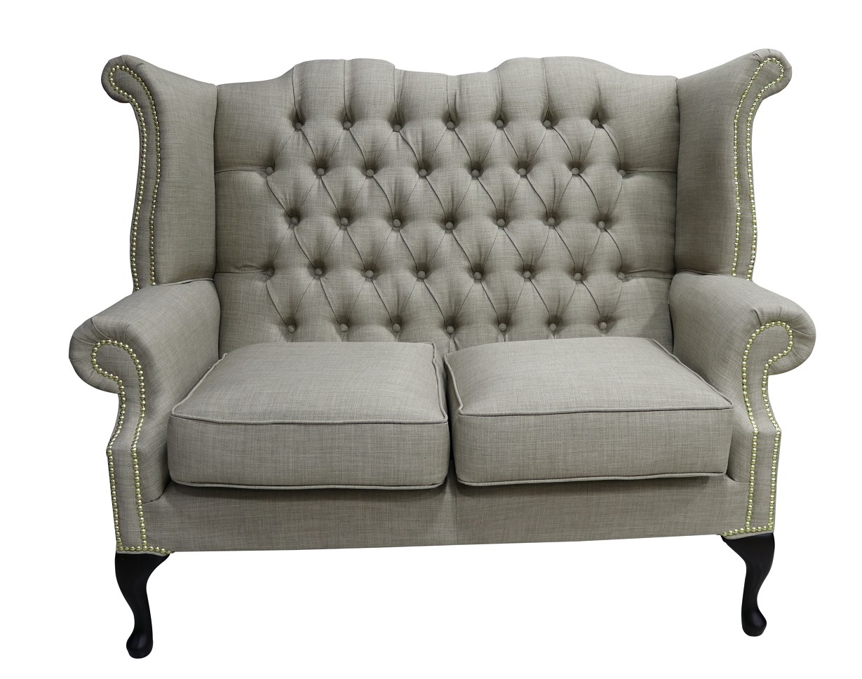 Product photograph of Chesterfield 2 Seater High Back Wing Sofa Charles Fudge Linen Fabric In Queen Anne Style from Chesterfield Sofas