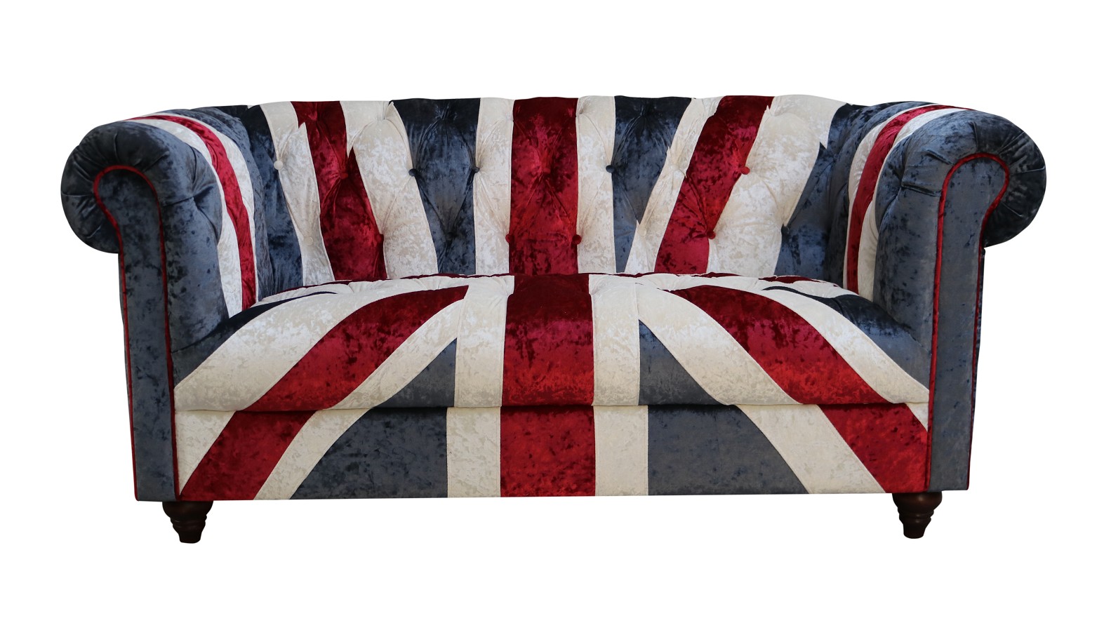 Product photograph of Chesterfield 2 Seater Luxury Real Velvet Sofa In Union Jack Style from Chesterfield Sofas.