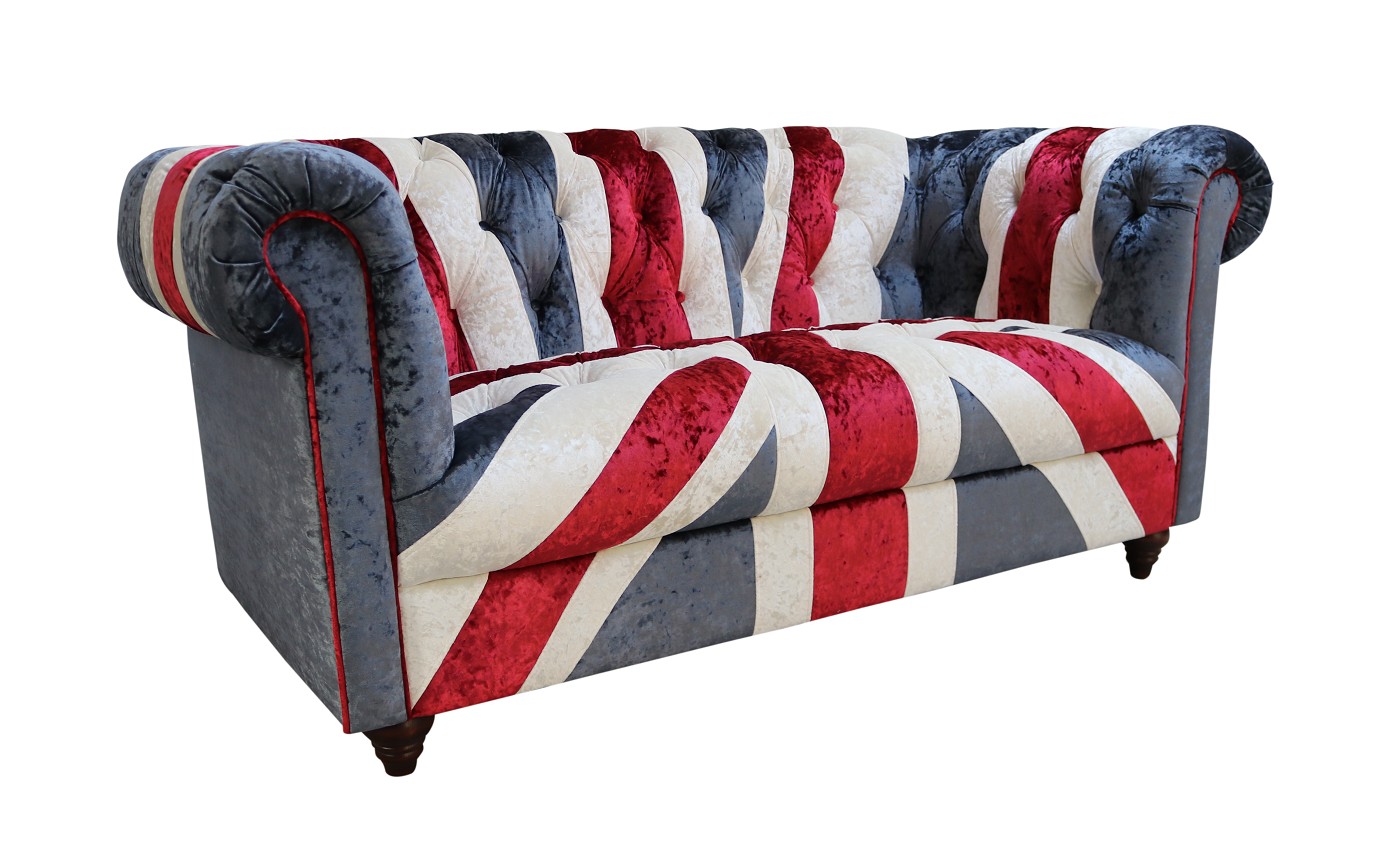 Product photograph of Chesterfield 2 Seater Luxury Real Velvet Sofa In Union Jack Style from Chesterfield Sofas.