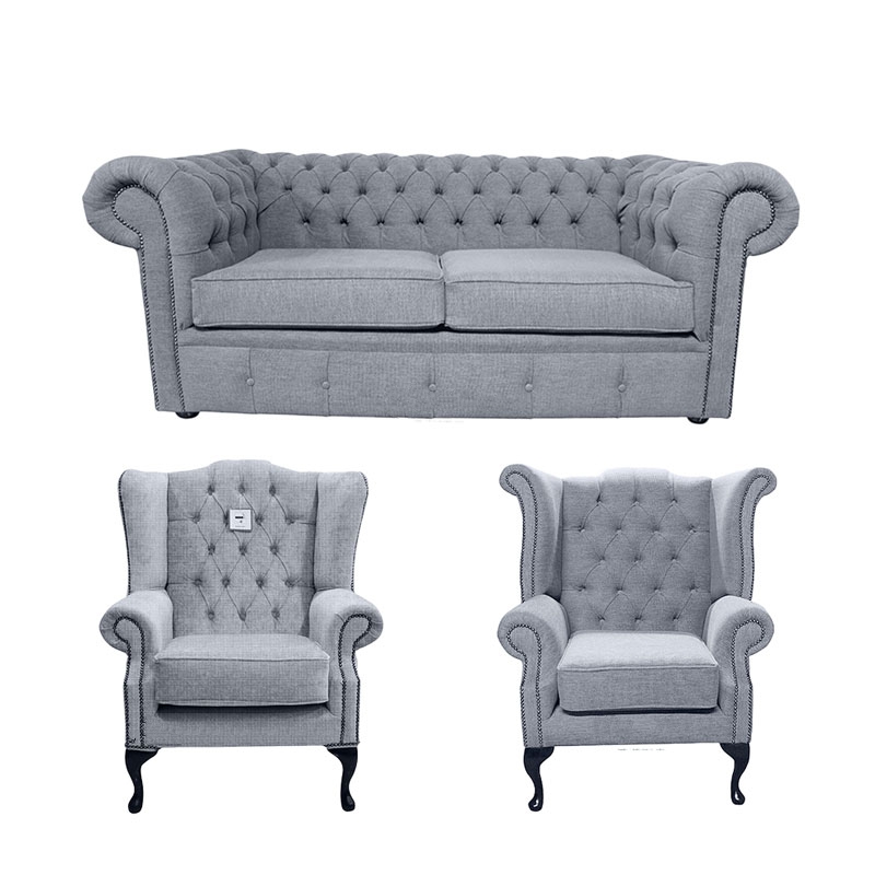 Product photograph of Chesterfield 2 Seater Mallory Chair Queen Anne Chair Verity Plain Steel Grey Fabric Sofa Suite from Chesterfield Sofas