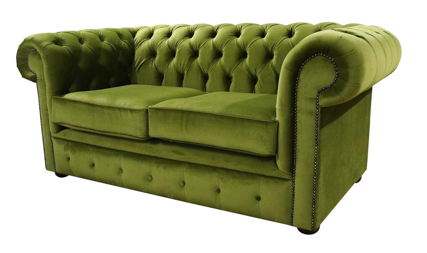 Product photograph of Chesterfield 2 Seater Malta Grass Green Velvet Sofa In Classic Style from Chesterfield Sofas.