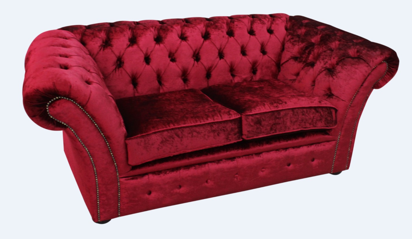 Product photograph of Chesterfield 2 Seater Modena Pillarbox Red Velvet Fabric Sofa Settee In Balmoral Style from Chesterfield Sofas.