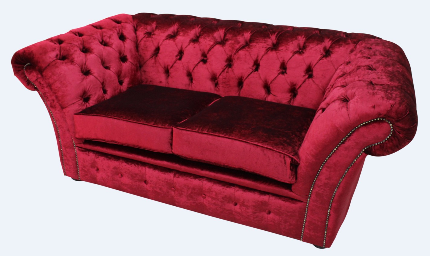 Product photograph of Chesterfield 2 Seater Modena Pillarbox Red Velvet Fabric Sofa Settee In Balmoral Style from Chesterfield Sofas.