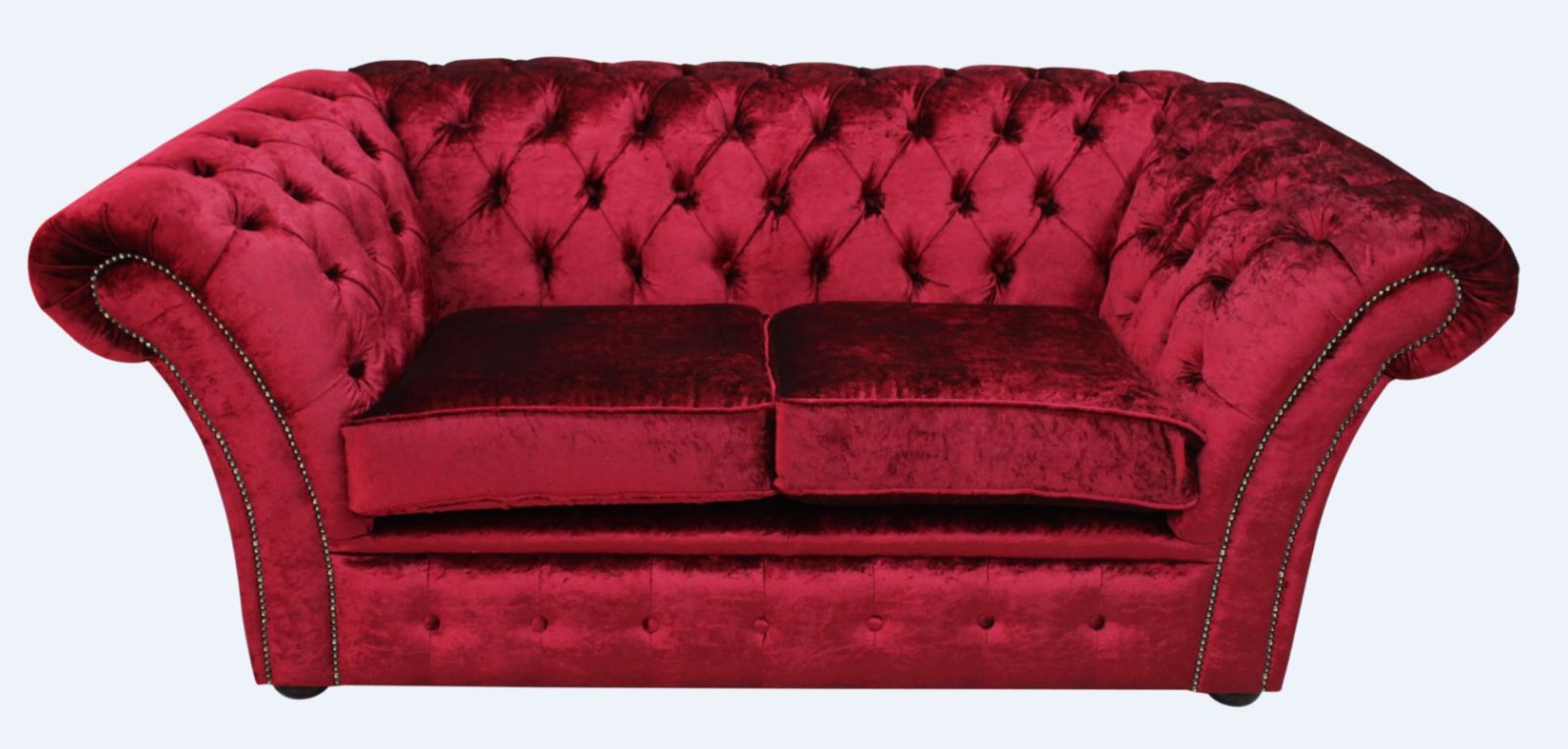 Product photograph of Chesterfield 2 Seater Modena Pillarbox Red Velvet Fabric Sofa Settee In Balmoral Style from Chesterfield Sofas