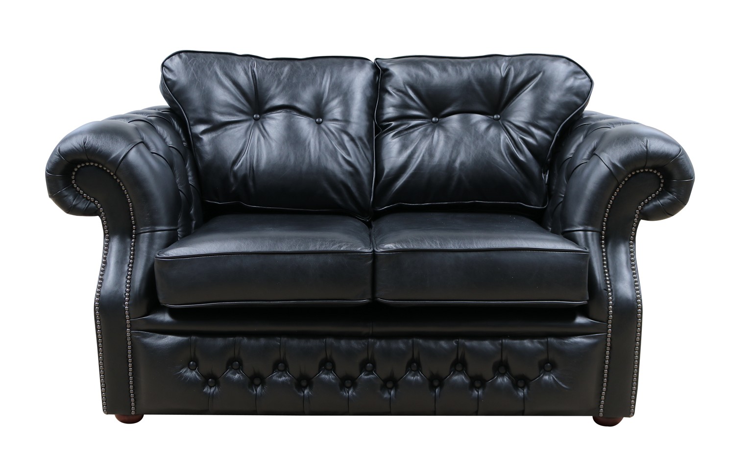 Product photograph of Chesterfield 2 Seater Old English Black Real Leather Sofa Bespoke In Era Style from Chesterfield Sofas