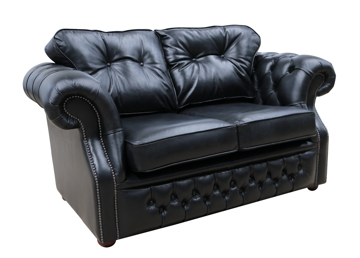 Product photograph of Chesterfield 2 Seater Old English Black Real Leather Sofa Bespoke In Era Style from Chesterfield Sofas.